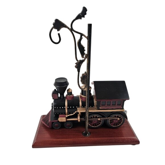 Collections Etc Vintage Desktop Train Figurine Decor Lamp Post Design Wood Base - Picture 9 of 11